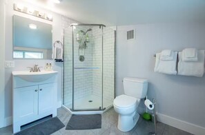 Shower, hair dryer, towels, soap - Luxurious Nest in downtown Fremont (Seattle)