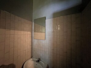 Shower, towels, soap, toilet paper