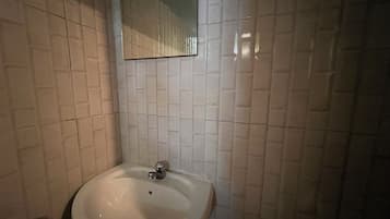 Shower, towels, soap, toilet paper