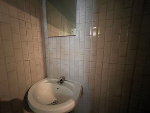 Shower, towels, soap, toilet paper