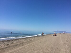 Plage, chaises longues
