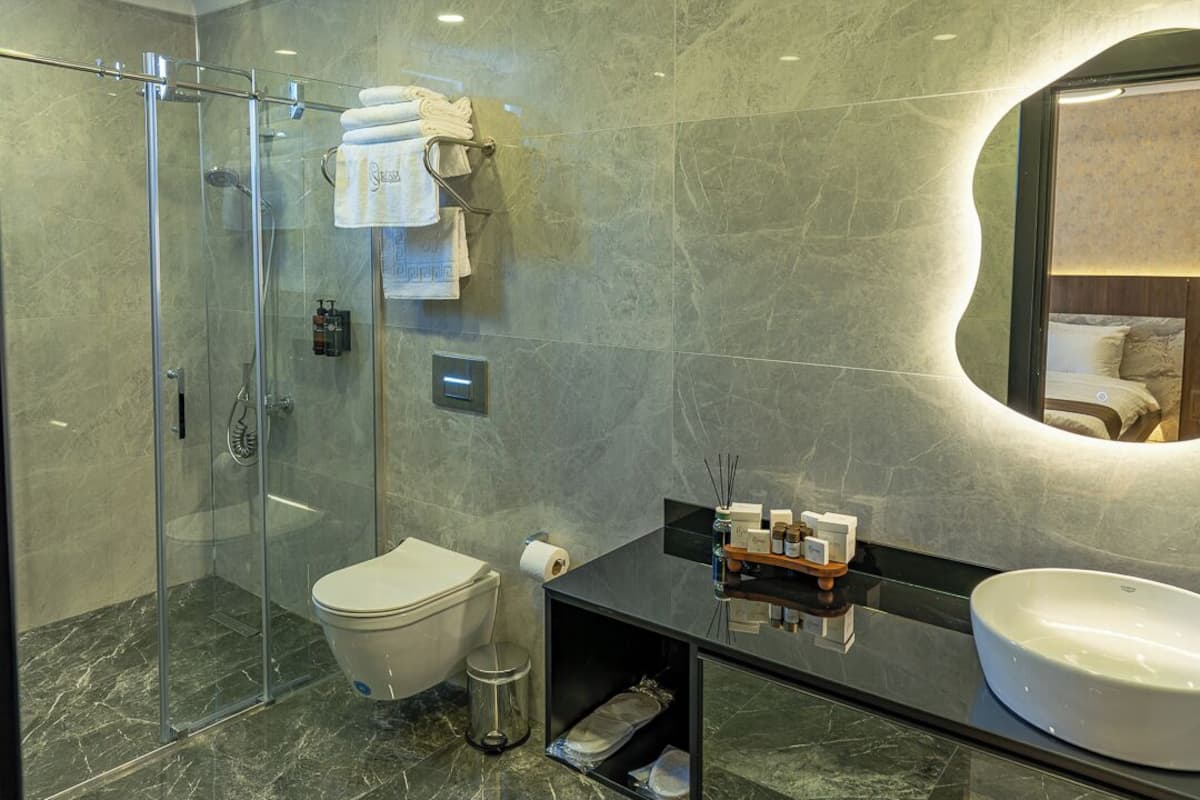 Deluxe Double Room, Balcony, Garden View | Bathroom | Shower, towels, soap, shampoo