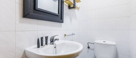 Douche, séchoir à cheveux, serviettes fournies