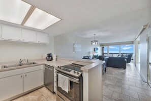 Fridge, microwave, oven, stovetop - Sunlit Beachfront Retreat | Panoramic Views & Balcony (Corpus Christi)