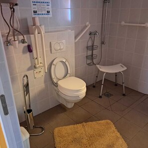 Hair dryer, towels, toilet paper