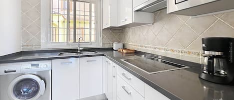 Fridge, microwave, stovetop, toaster