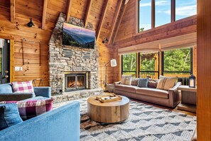TV, fireplace, books - Mountain Bliss Hideaway (Maggie Valley)
