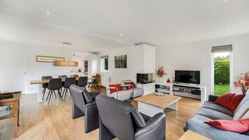 Smart TV, fireplace, stereo
