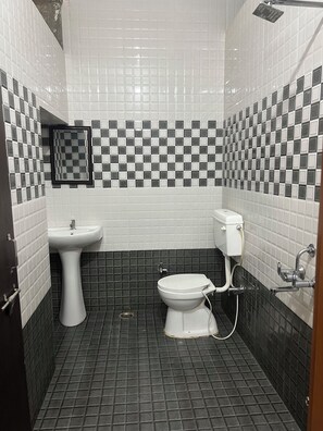 Douche, serviettes fournies, savon, papier toilette