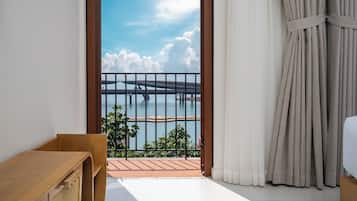 Desk, laptop workspace, blackout curtains, soundproofing