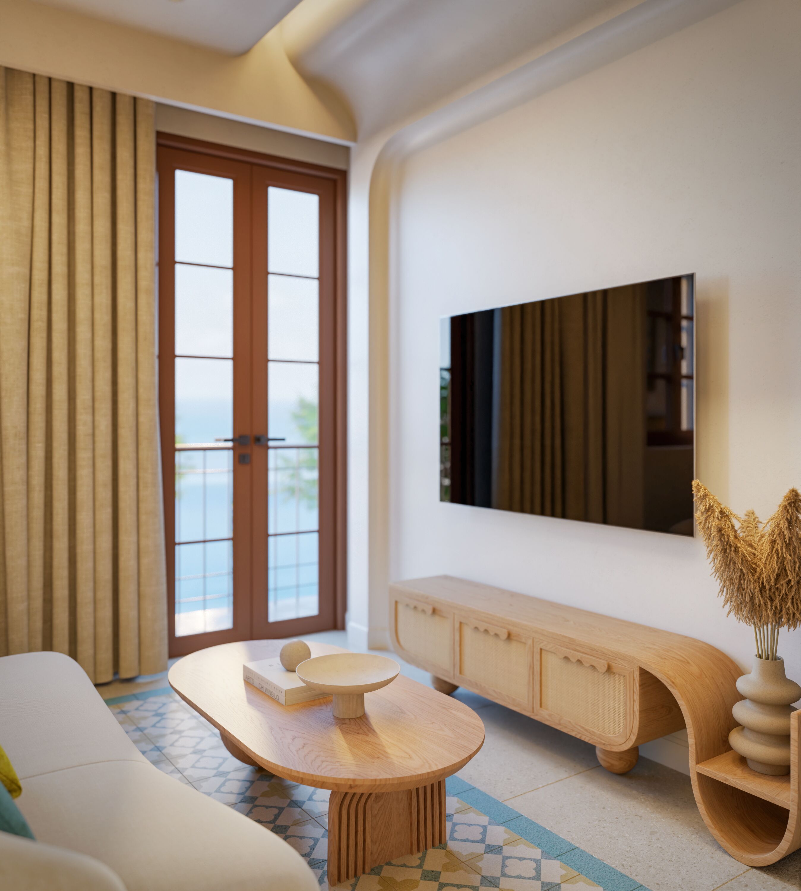 Balcony Suite Firework Ocean | Una scrivania, postazione laptop, tende oscuranti, insonorizzazione