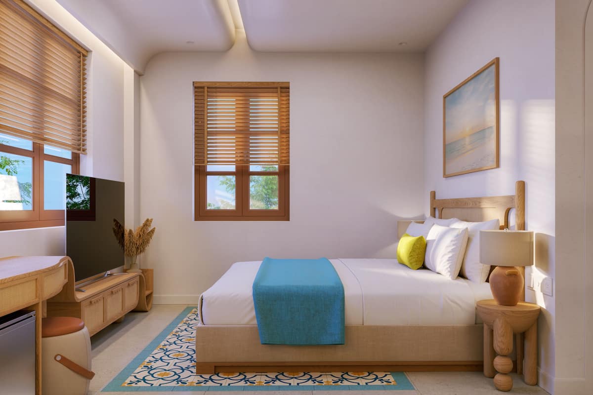 مكتب ومساحة عمل للكمبيوتر المحمول وستائر تعتيم وتجهيزات عازلة للصوت