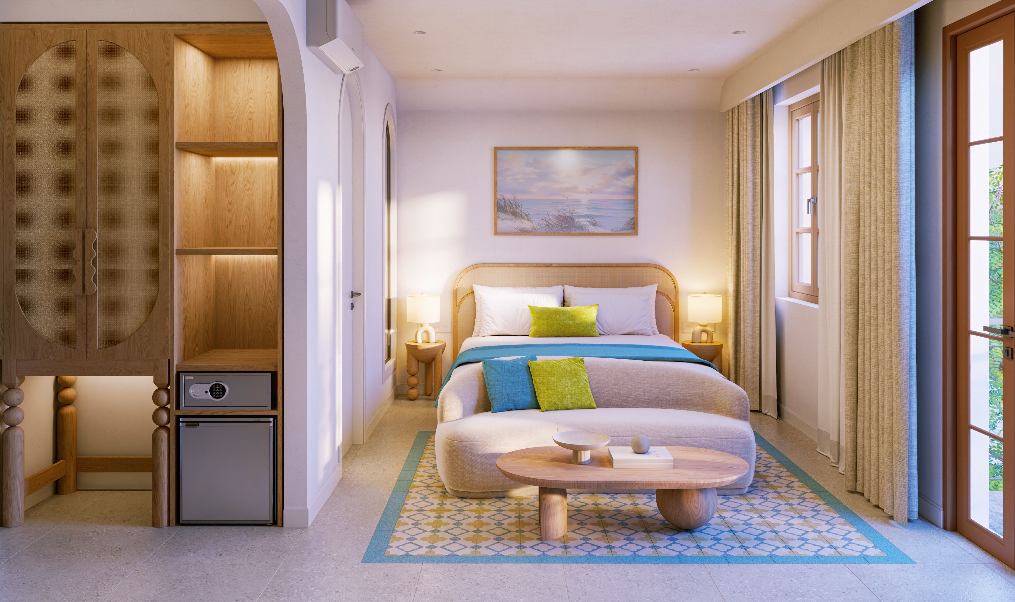 Junior Double or Twin Room, Partial Ocean View | Desk, laptop workspace, blackout drapes, soundproofing