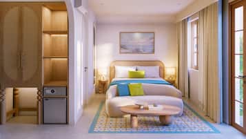 Junior Double or Twin Room, Partial Ocean View | Desk, laptop workspace, blackout drapes, soundproofing