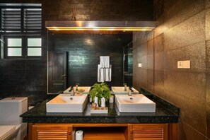 Suite ejecutiva, 1 cama King size, hidromasaje, vista al jardín | Baño