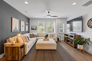 Smart TV, fireplace, computer monitors