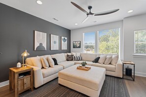 Smart TV, fireplace, computer monitors