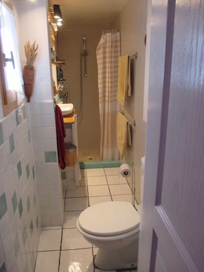 Douche, sèche-cheveux, savon, papier toilette