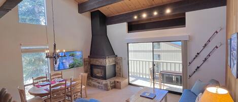 Smart TV, fireplace, video games, books