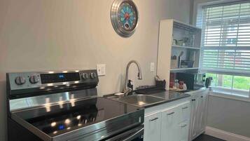 Fridge, microwave, stovetop, toaster