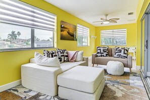 TV, fireplace - Canal-Front Home w/ Boat Dock & Lanai in Hudson (Hudson)