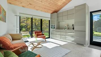 Smart TV, fireplace, stereo