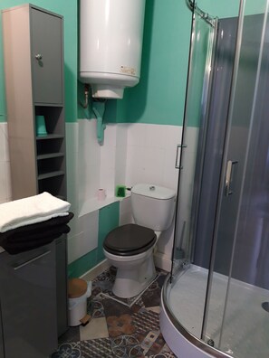 Dusche, Haartrockner, Handtücher, Seife