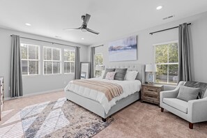 3 bedrooms, desk, iron/ironing board, travel cot