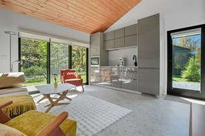 Smart TV, chimenea y estéreo 