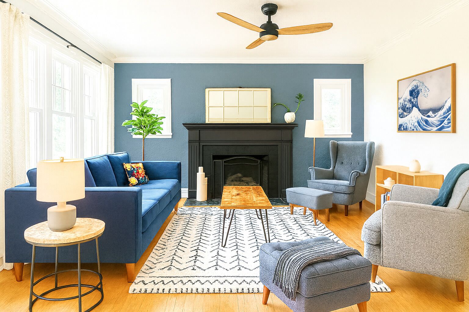 Smart-tv, een open haard, tafelvoetbal en boeken