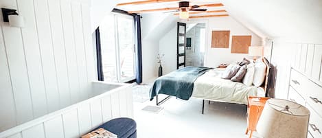 Smart TV, fireplace, foosball, books