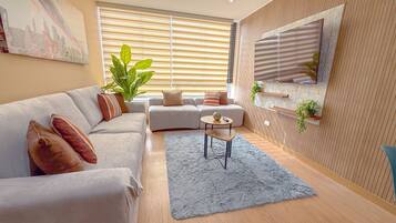 Apartament Comfort, balcó, vistes a la ciutat | Sala d'estar