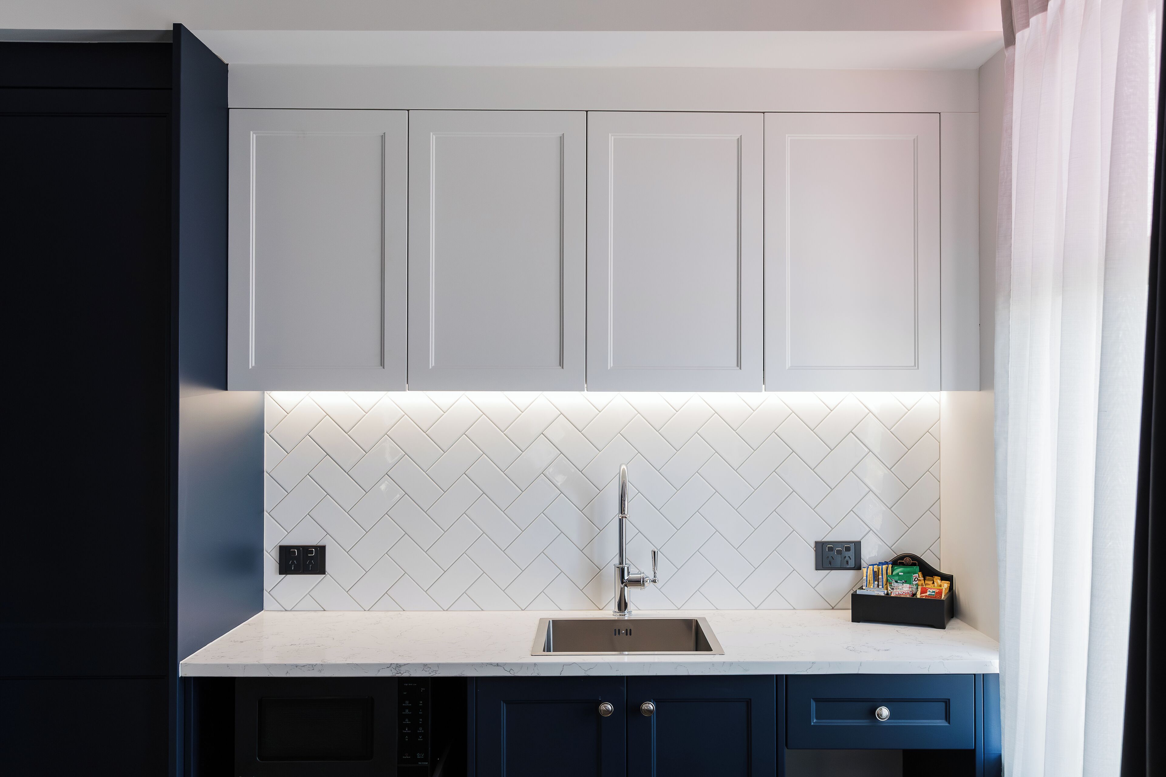 Mini-fridge, microwave, cookware/dishes/utensils