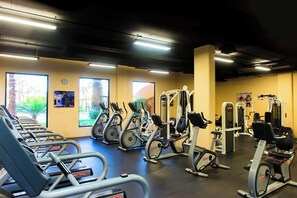 A gym with treadmills, ellipticals, and weight machines. - SPRING BREAK! Fabulous Ocean Front 2-Bed 3-Bath Luxury Medano Beach Resort (Cabo San Lucas)