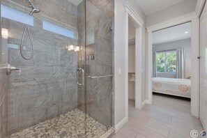 Shower, hair dryer, towels - On Ocean Time: 5 Houses to Gulf, Pool by Anna Maria Life Vacation Rentals (Holmes Beach)