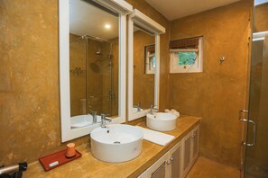 Deluxe Chalet | Bathroom | Shower, rainfall showerhead, hair dryer, bidet - Ilukketiya Tea chalets  (Padinnoruwa)