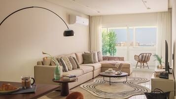 Luksushuoneisto, 3 makuuhuonetta, parveke, kaupunkinäköala | Oleskelualue