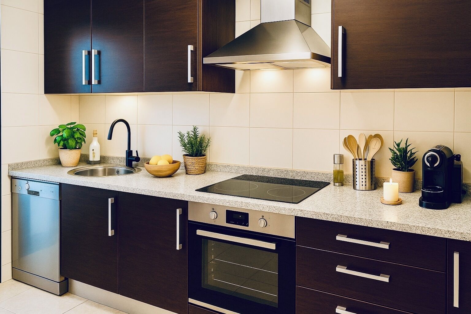 Microondas, horno, parrilla de estufa y lavavajillas 