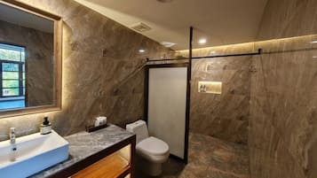 Studio, Terrace, Mountain View | Bathroom | Shower, hair dryer, bidet, towels