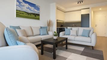 Standard Apartment | Bathroom | Shower, hair dryer, slippers, towels