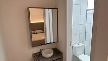 A bathroom with a sink, mirror, and toilet.