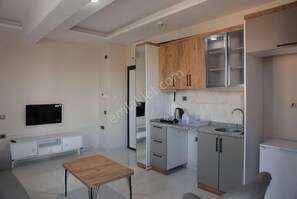 ファミリー スタジオスイート パーシャルシービュー | 専用キッチン | 小型冷蔵庫、調理器具と食器