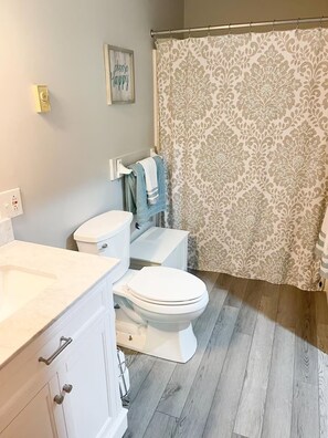 Sèche-cheveux, serviettes fournies, savon, papier toilette