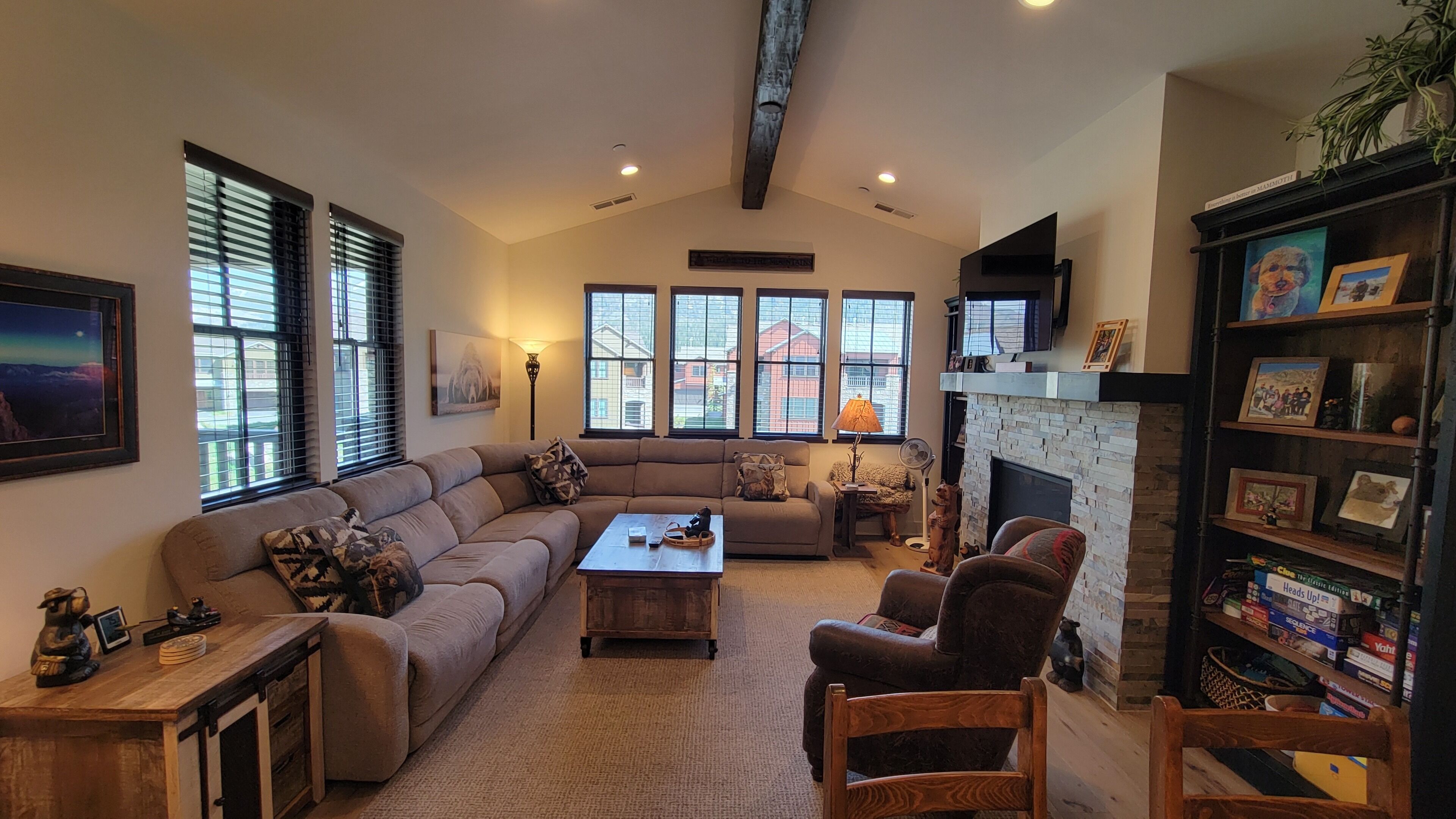 TV, fireplace