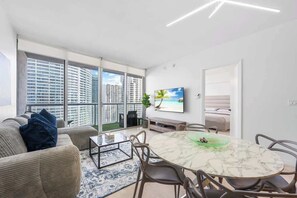 Luxury Penthouse, Balcony, Ocean View | Living area | 55-inch Smart TV with cable channels, Netflix, streaming services - Icon Brickell Luxury Residences & W Hotel (Miami)