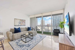 Luxury Penthouse, Balcony, Ocean View | Living area | 55-inch Smart TV with cable channels, Netflix, streaming services - Icon Brickell Luxury Residences & W Hotel (Miami)