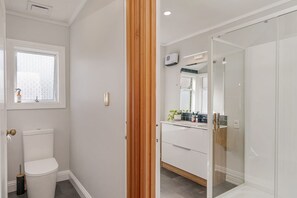 Regadera, secadora de cabello, jabón, shampoo 