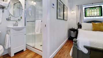 Shower, towels, soap, shampoo