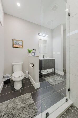 淋浴设施、吹风机、毛巾、肥皂