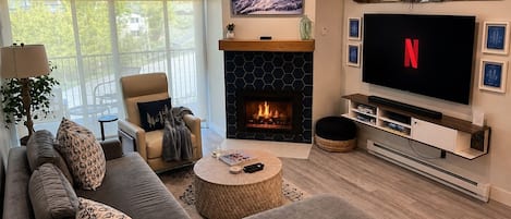 Smart TV, fireplace, video games, books
